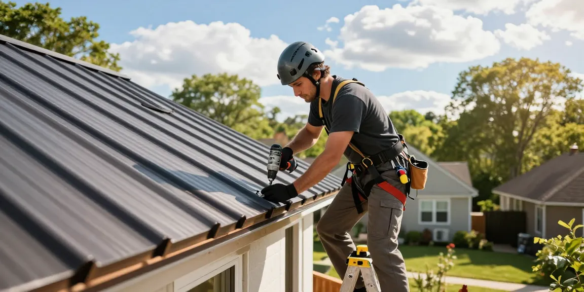 Metal roofing installation in the GTA, showcasing a professional roofer at work.