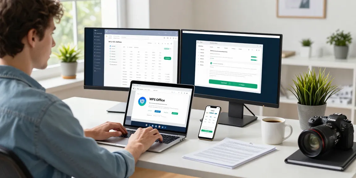 WPS Download in a digital workspace with a user engaging with software on a laptop.