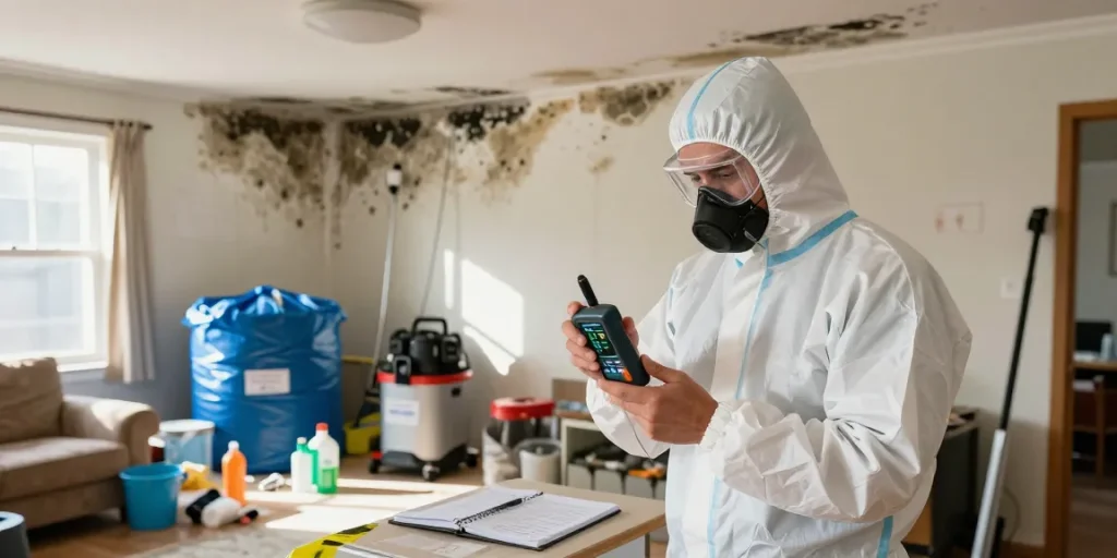 Mold Remediation West Vancouver technician inspecting moisture levels in home